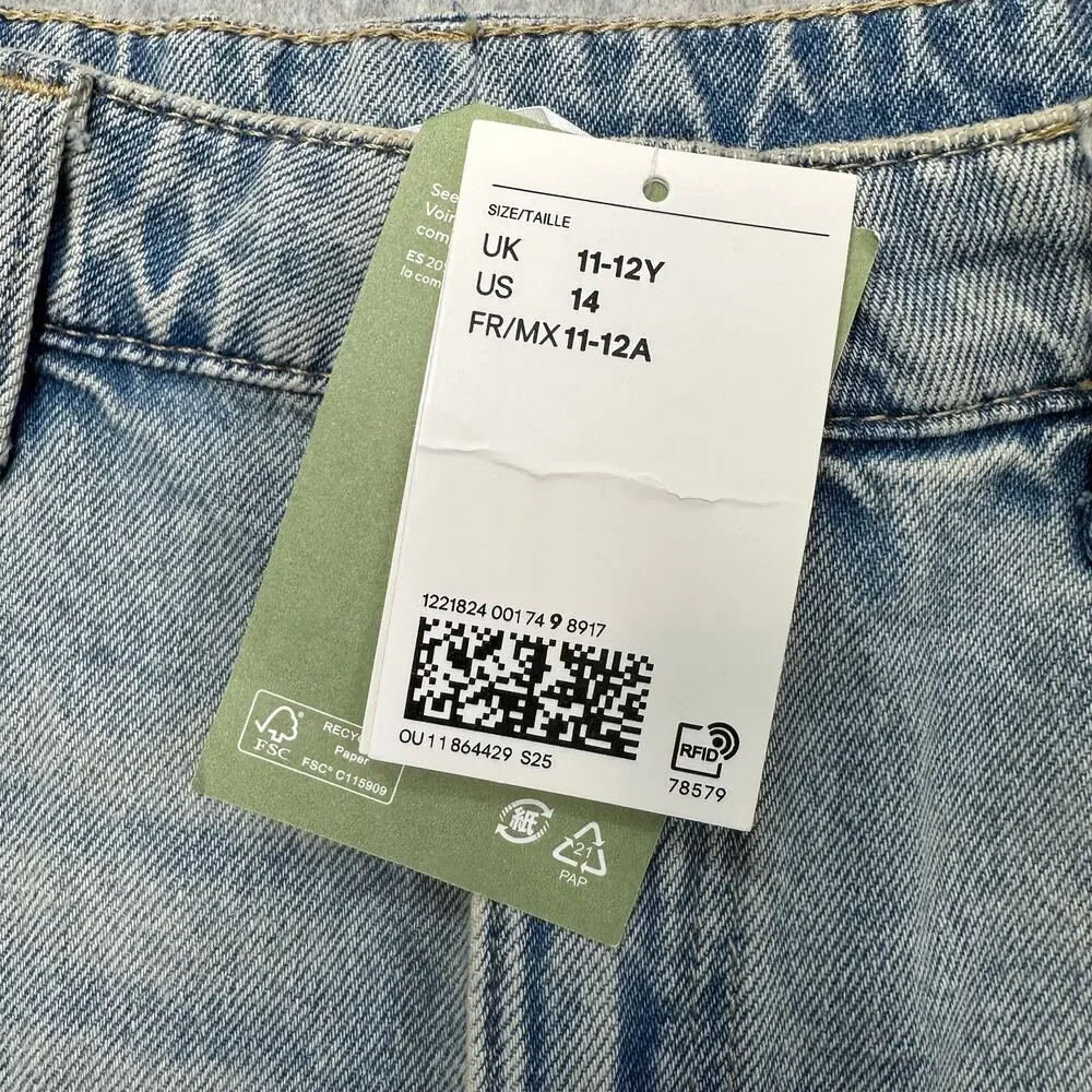 H&M Jeans Shorts Girls 14 High Rise Light Blue Denim Distressed Adjustable Waist
